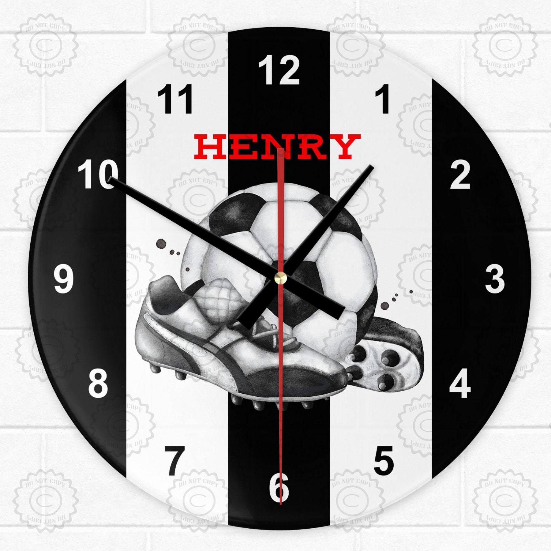 Personalised Football Clock in a Variety of Colours, Football Gift, Gifts for Him, Boys Gifts