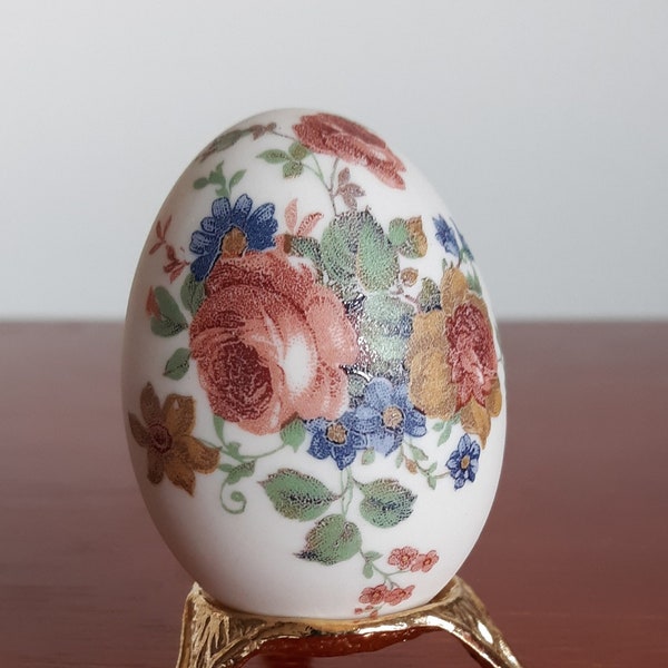 Vintage Porcelain Egg, Ceramic Easter Egg, Floral