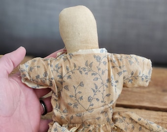 Vintage Primitive Prairie Doll | Prim Church Doll | Tea Stained Blue Floral Doll Dress | Gift