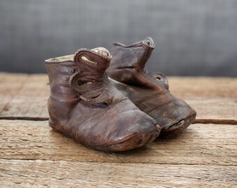 Antique Victorian Leather Baby Boots | Button Up High Top Infant Shoes | Brown Leather Baby Booties | Collector Gift | Photo Prop