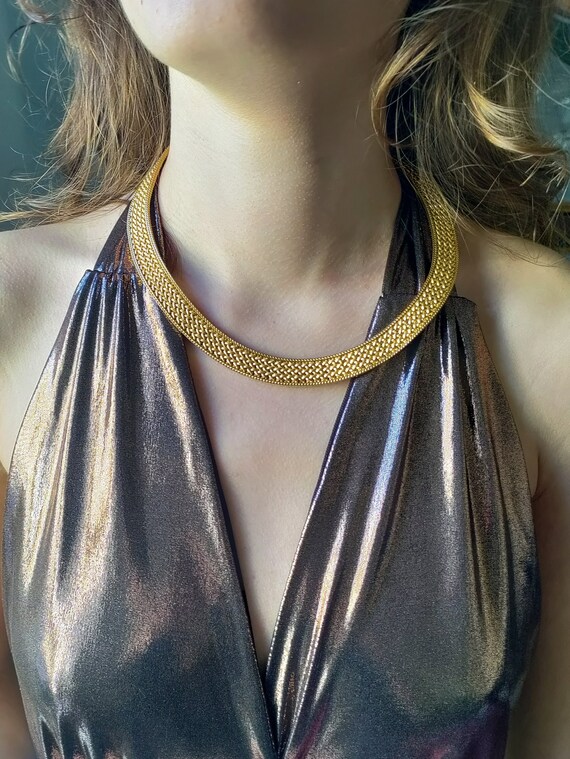 Yellow Gold Choker Necklace Polish Mesh - image 10