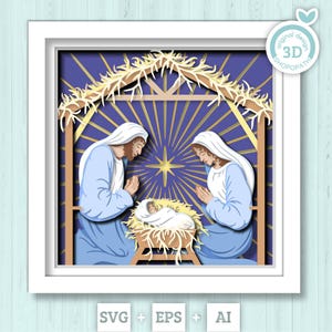 Scatola delle ombre della scena della natività in 3D SVG, Gesù bambino in 3D SVG, Gesù Natale in SVG, Natale in 3D SVG, Cristiano in 3D SVG, Sacro in 3D SVG Cricut Silhouette