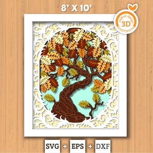 3D Oak Tree Shadow Box SVG, 8x10 inch Layered Oak Tree Svg, Autumn Tree 3D Svg, Oak Fall Leaf 3D SVG, Fall 3D SVG, Cricut Silhouette