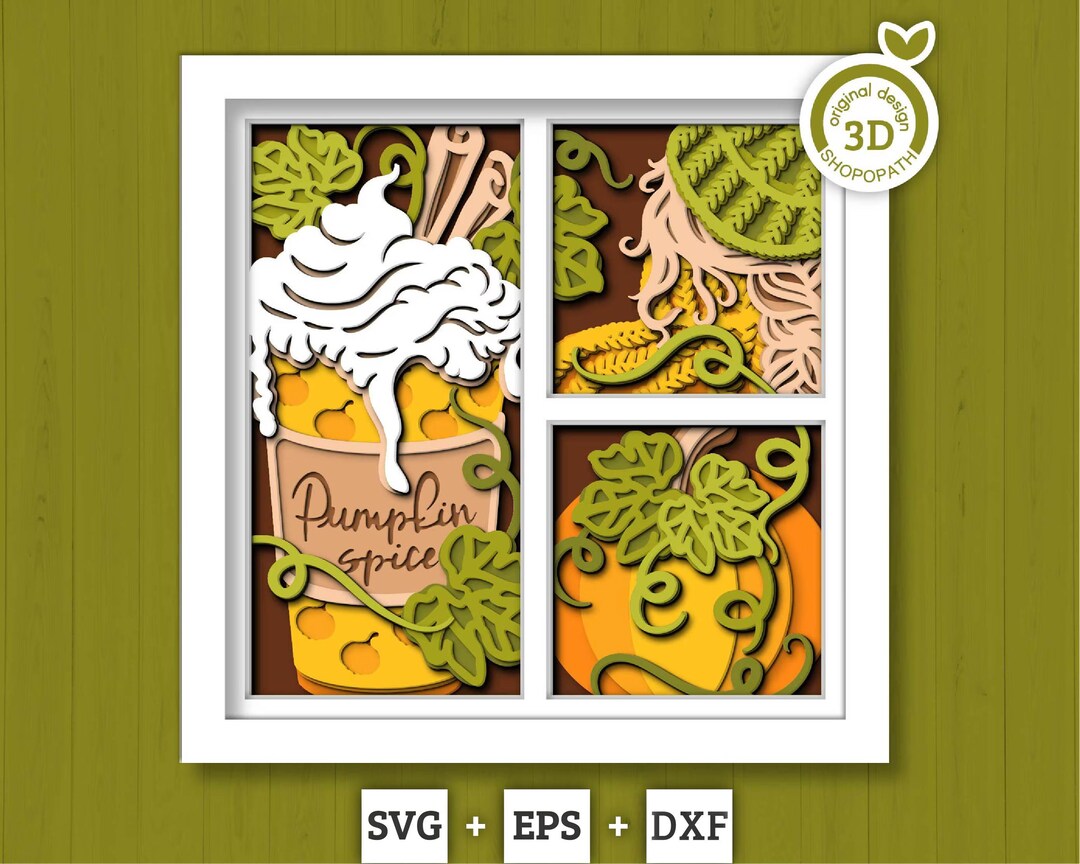 Fall Pumpkin Spice Latte Panels - 3D Shadow Box Layered SVG DXF EPS ...