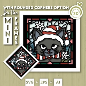 3D SVG Glasmalerei-Kätzchen mit Weihnachtsmütze Schattenbox, 3D SVG Weihnachten, Katze 3D SVG, 3D SVG Weihnachtsmann, Shopopath 3D svg, Cricut Silhouette