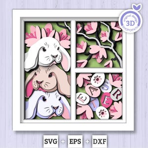 Panneaux de lapins de Pâques - 3D Shadow Box en couches SVG DXF EPS (fichiers de découpe)