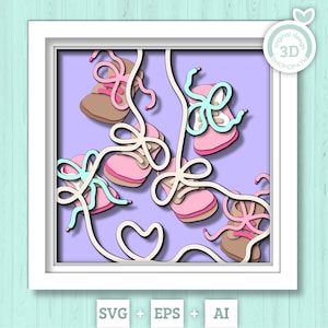 3D Baby Boots Shadow Box SVG, Baby-Dusche-Dekor 3d SVG, süßes Baby 3D svg, Neugeborenen 3d svg, Baby Mädchen svg, 3D Baby Boy SVG, Cricut, Silhouette
