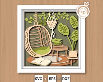 Boho Reading Nook - 3D Shadow Box Layered SVG DXF EPS (Cutting Files)