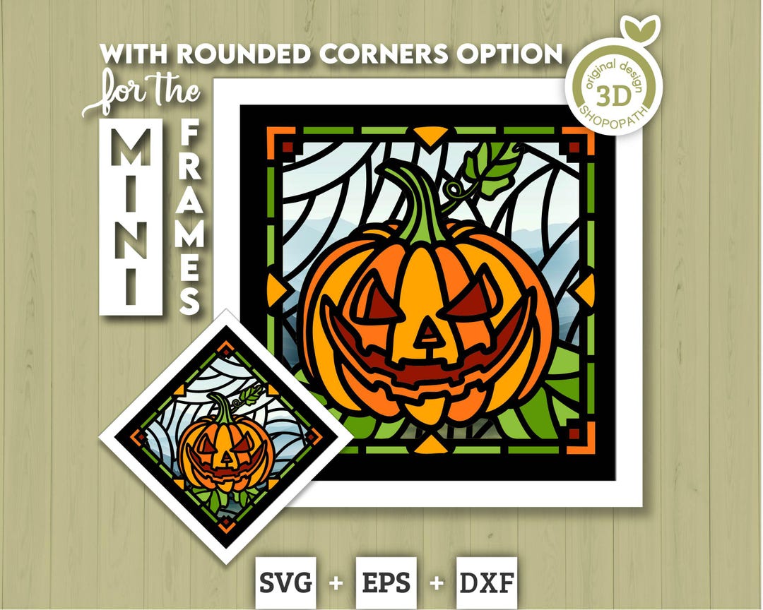 Halloween Pumpkin Stained Glass Mini - 3D Shadow Box Layered SVG DXF ...
