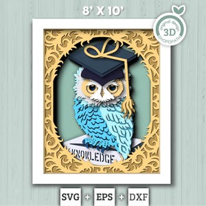 Graduation Owl 2026 with Lace - 3D Shadow Box Layered SVG DXF EPS (Cutting Files)