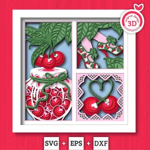 Kersen met kanten potpanelen - 3D-schaduwdoos gelaagde SVG-EPS (bestanden snijden)
