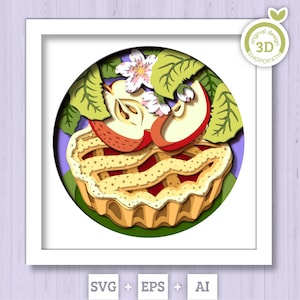 3D SVG tarte aux pommes ombre boîte SVG, 3D SVG tarte aux pommes ombre boîte, ombre boîte d'été, Svg 3D pomme, svg 3d été, Silhouette Cricut