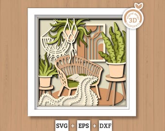 Boho Reading Room - 3D Shadow Box Layered SVG DXF EPS (Cutting Files)