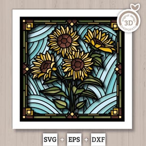 マグノリアの花のステンドグラス - 3DシャドウボックスレイヤーSVG DXF
