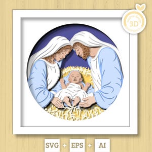 3D SVG crèche crèche de Noël, 3D SVG Noël, bébé Jésus 3D Svg, Jésus Noël SVG, Christian 3D Svg, Saint svg 3D Silhouette Cricut