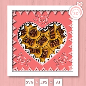 3D Schokoladenbox SVG EPS, Herz Schattenbox, Schichtkarton Candy Love Lace Schattenbox, Valentinstag 3D Datei, Kuchen 3D Datei Cricut