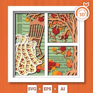 Couette automne 3D en couches SVG EPS, boîte ombre d'automne, automne 3D Svg, feuilles 3D Svg, Bonjour automne Papercut svg, Silhouette Cricut