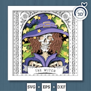3D SVG Witch Skeleton Tarot Card Shadow Box, Halloween Shadow Box 3D Svg, Card Read 3D SVG, Witch 3d SVG, Tarot 3D Svg, Cricut Silhouette