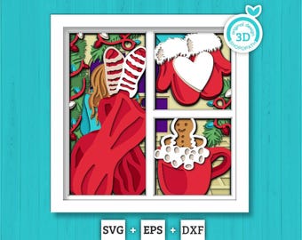 Christmas Woman with Mittens Panels - 3D Shadow Box Layered SVG DXF EPS (Cutting Files)