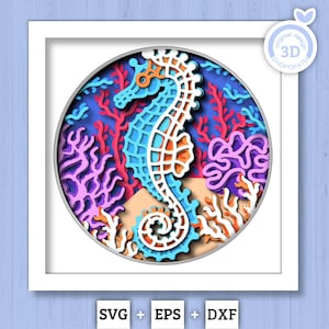 3D Meer Schattenbox SVG, 3D Seepferdchen Schattenbox, 3D Seepferdchen SVG, Korallenriff 3D zwar, Meereskreaturen 3d svg, nautisches svg, Cricut Silhouette