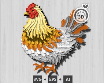 3D Layered Chicken SVG, 3D Layered Mother Hen, Layered Papercut svg, Mothers Day Svg, Chicken Layered, 3D Flowers Svg, Cricut, Silhouette