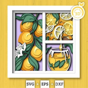 Citroenenboom met limonadepanelen - 3D Shadow Box gelaagde SVG DXF EPS (bestanden snijden) afbeelding 1