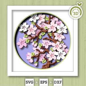 Gałąź kwitnącej wiśni – 3D Shadow Box Layered SVG DXF EPS (pliki do cięcia)