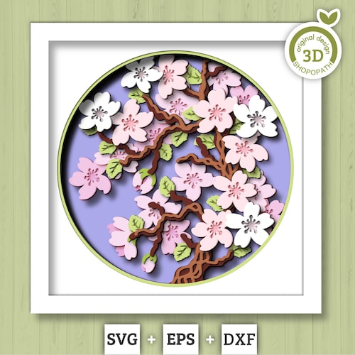 Cherry Blossom Branch - 3D Shadow Box Layered SVG DXF EPS (cutting