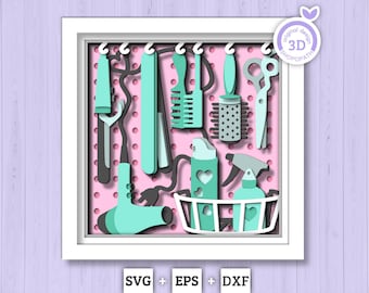 Hairstyle Tools Square - 3D Shadow Box Layered SVG DXF EPS (Cutting Files)