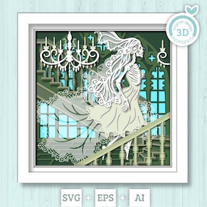Caja de sombras de mujer fantasma de Halloween en SVG 3D, SVG 3D de mujer fantasma en capas, SVG 3D de esqueleto en SVG, silueta de Cricut de Halloween en SVG 3D con capas