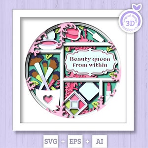3D aanpasbare make-up Shadow Box SVG, make-up borstel 3D SVG, lippenstift svg, mascara 3D Svg, nagellak svg, 3D-schoonheid Svg, Cricut silhouet