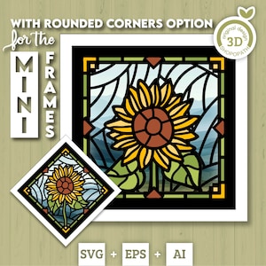 Minicaja de sombras de vidrio con girasoles en formato 3D SVG, girasoles en formato 3D SVG, flores en formato 3D SVG, vidrios de colores en formato 3D SVG, caja de sombras SVG, silueta de Cricut