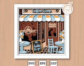 Kawiarnia z tarasem - 3D Shadow Box Layered SVG DXF EPS (pliki do cięcia)