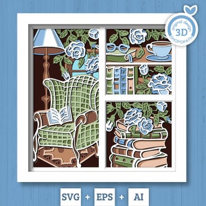 Lecture en couches 3D SVG PDF EPS, livre Shadow Box, un chapitre de plus Svg 3D, fleurs 3d svg, fleurs en couches Papercut svg, Silhouette Cricut