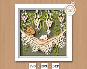Boho Girl Reading in Hammock - 3D Shadow Box Layered SVG DXF EPS (Cutting Files)