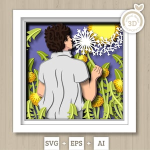 3D Löwenzahn Mann Schattenbox SVG Überlagerte Löwenzahns SVG, Frühling Schattenbox, Blumen 3D svg, Blumen 3d svg, Papierschnitt svg, Cricut Silhouette