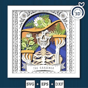 Gardener Skeleton Tarot Card - 3D Shadow Box Layered SVG DXF EPS (Cutting Files)