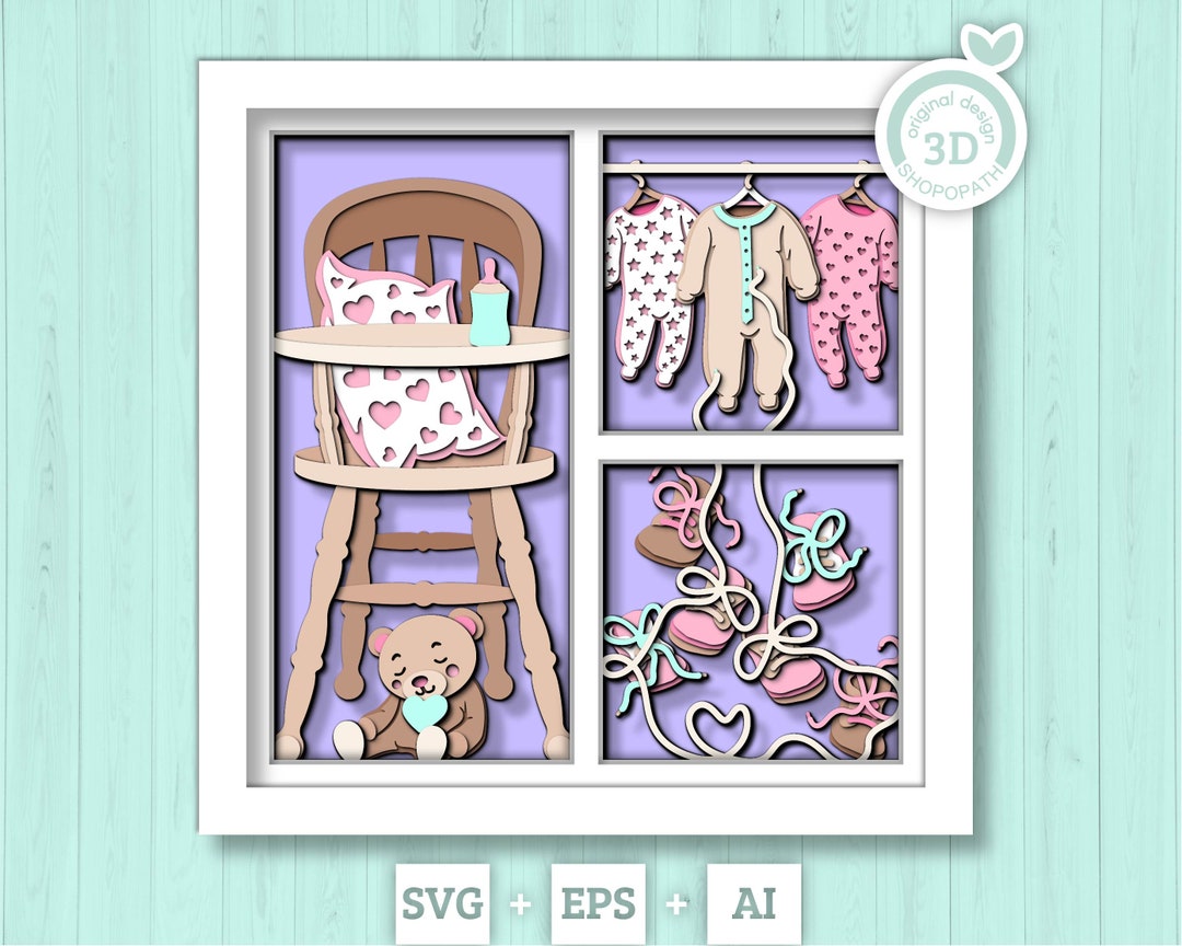 3D Baby Onesies Shadow Box SVG, Cute Baby 3d Svg, Baby Shower Decor 3d