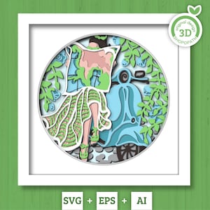 3D-Schicht-Sommerurlaub SVG PDF EPS, Vespa Shadow Box, Reise-3D-Svg, Weltkarte 3D-Svg, Sommer-Schicht-Svg, Cricut Silhouette