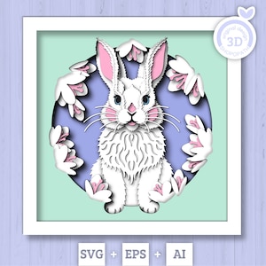 3D SVG Pâques lapin mignon ombre boîte printemps fleur arbre 3D Svg, fleurs de magnolia en couches svg fleurs 3D fleurs 3D Silhouette Cricut