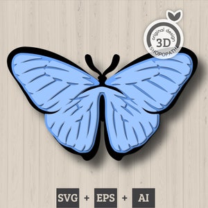 Papillon Morpho bleu en couches 3D SVG PDF EPS, papillon en couches 3D, svg Papercut en couches, Bugs Svg, découpé au laser Cricut Glowforge