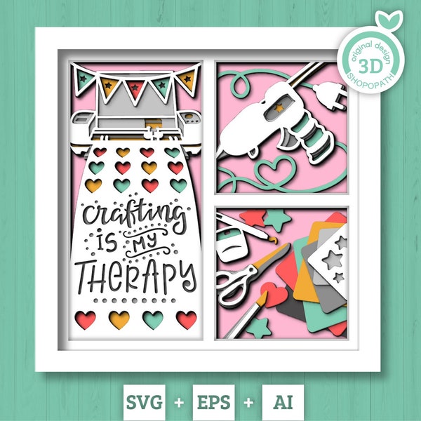 3D Layered Crafting SVG EPS, Create Crafter Shadow Box, Create 3D Svg Crafting Is My Therapy Layered Papercut svg, Cricut Silhouette