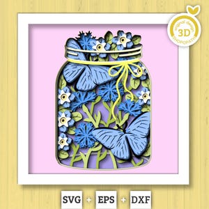 Blue Morpho Butterfly in Jar - 3D Shadow Box Layered SVG DXF EPS (Cutting Files)
