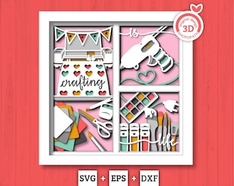 Crafting Supplies with Message - 3D Shadow Box Layered SVG DXF EPS (Cutting Files)