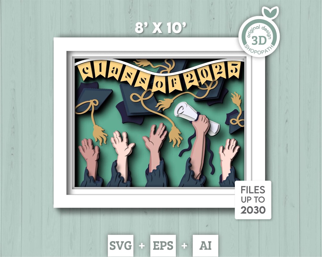 3D Graduation Students Shadow Box SVG, 3D Summer SVG, 3D Class of 2025 ...