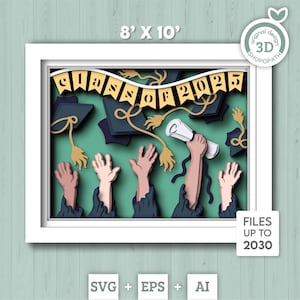 3D-Studenten Schattenbox SVG, 3D Sommer SVG, 3D-Klasse von 2025 SVG, 3D-Diplom SVG, 3D-Abschlusskappe SVG, Cricut Silhouette