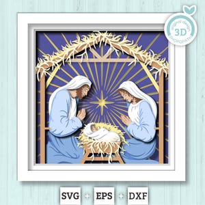 Presepe di Natale - Scatola delle ombre 3D a strati SVG DXF EPS (file di taglio)