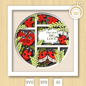 Scatola delle ombre 3D SVG Love Bugs, Coccinella a strati 3D svg, Viola del pensiero 3D SVG, Scatola delle ombre estiva, Fiori 3d Svg, Carta tagliata floreale svg Cricut Silhouette