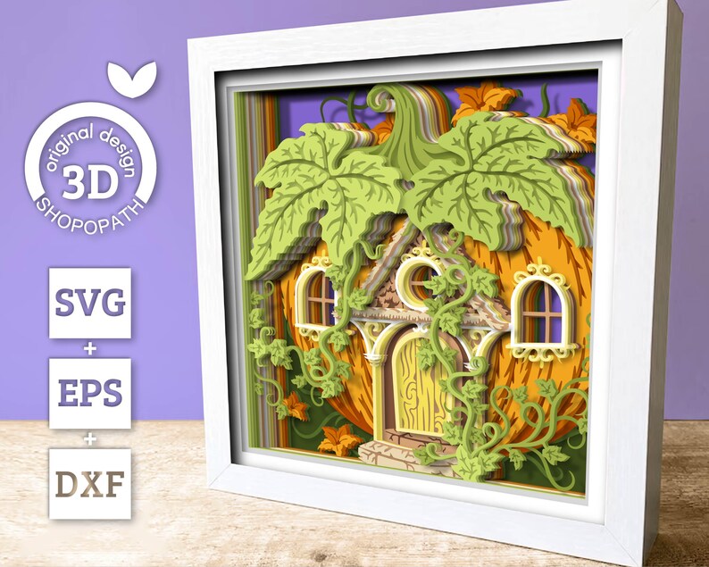 Halloween Pumpkin Fantasy House - 3D Shadow Box Layered SVG DXF EPS ...