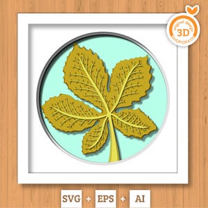 3D SVG châtaignier feuille herbier shadow box, 3D SVG automne, châtaignier automne feuille 3D svg, Svg 3D herbier, châtaignier SVG 3D, Silhouette Cricut